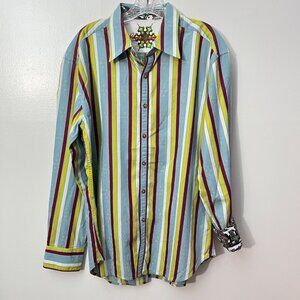 ROBERT‎ GRAHAM striped MALLIOUHANA shirt XL teal red white blue Size XL